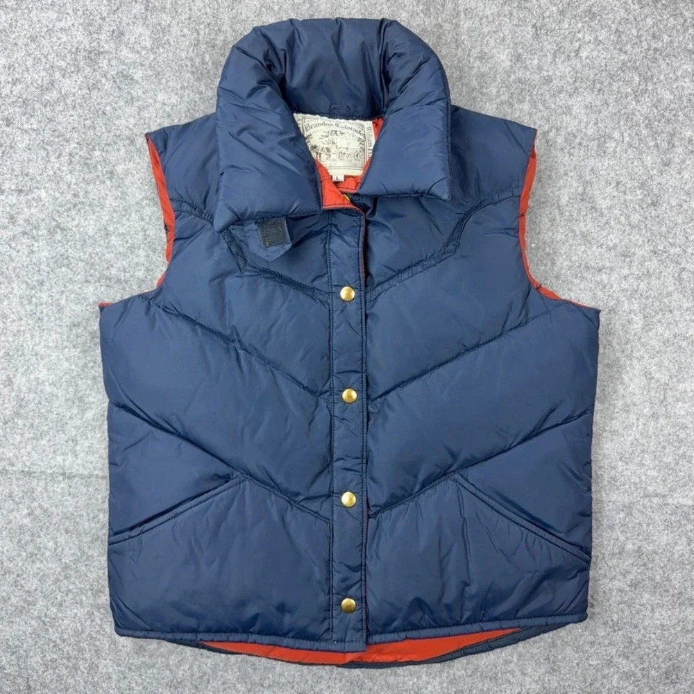 VTG‎ William Barry Puffer Vest Mens Large Navy Blue Down Filled Western Outdoor